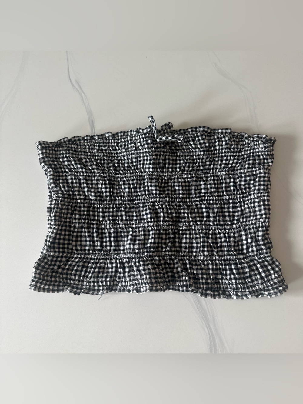 NEW Japna Black and white gingham ruched cropped tube top with bow detail